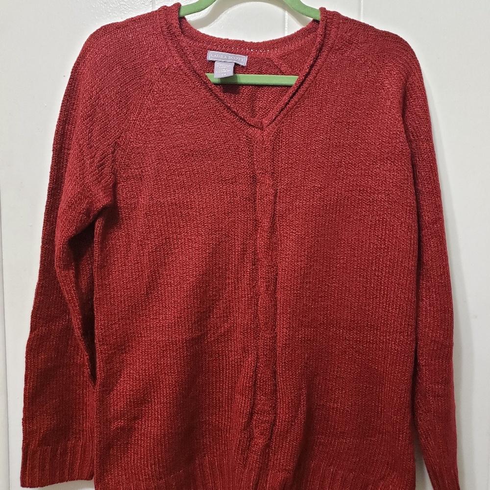 Laura Scott Deep Red V-Neck LS Sweater